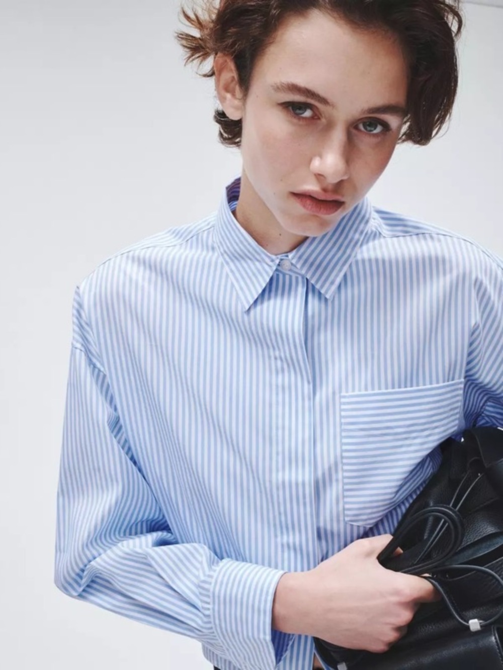 rag & bone Blue and White Striped Button-Down crop Shirt